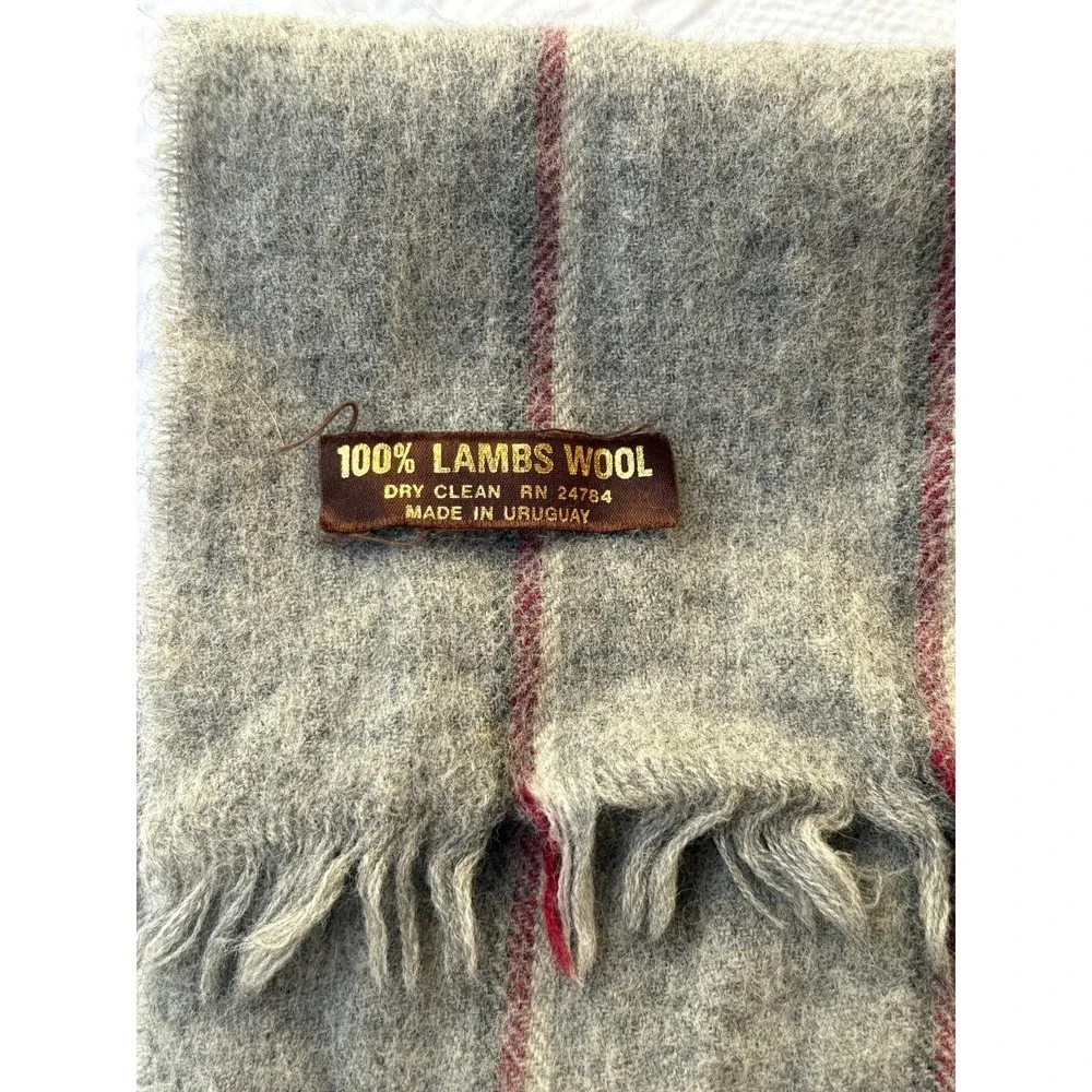 100%‎ Lambs wool Gray Scarf  Winter & Fall Striped Uruguay Warm